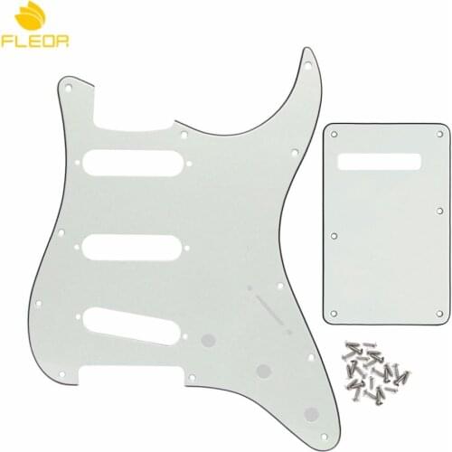 FLEOR Set of 3Ply Ivory 11 Holes SSS Electric Guitar Pickguard Plate Back Plate w/Screws for Guitar Parts