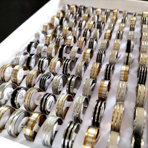 Bulk lots 100pcs Wholesale Mix lot of Gold Silver Black Enamel Men Women Stainless Steel Fashion Rings
