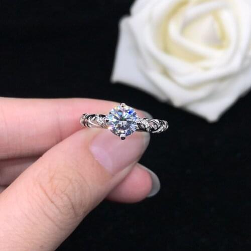 Authentic 1Ct D Color Moissanite Engagement Ring AU585 14K White Gold Ring Top Quality Wedding Jewelry