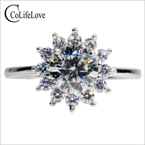 Dazzling silver moissanite ring 1.2 ct round birlliant cut Moissanite engagement ring sterling silver Moissanite jewelry