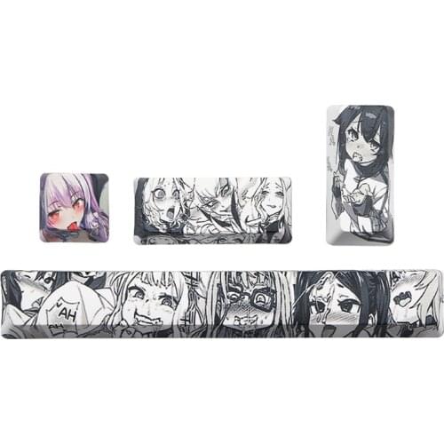 QX2B 4Pcs Japanese Anime PBT Space Keycaps Ahegao Keycaps 6.25U ESC Spacebar For Mechanical Keyboard Switches Keycaps