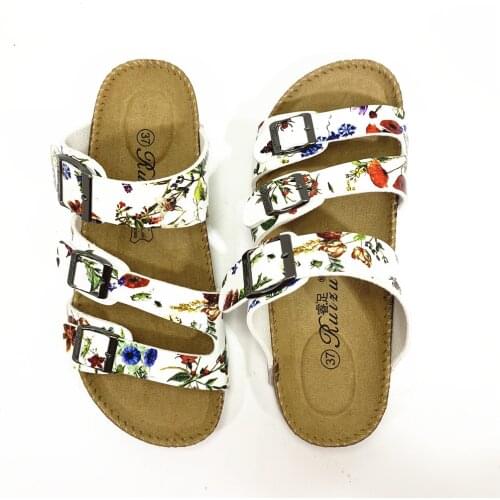 KINE PANDA Cork Sandals Women Casual Summer Beach Gladiator Couple Slippers Shoes Buckle Strap Flat with Plus Size 35-42