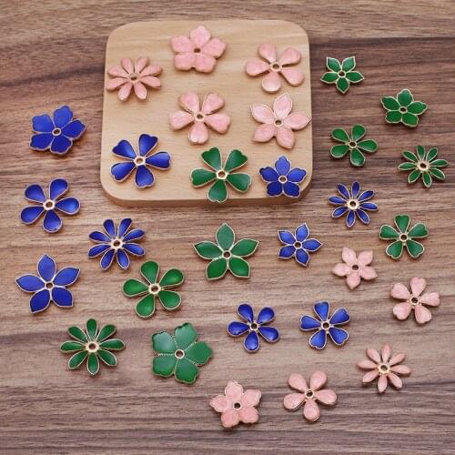 20 PCS Metal Alloy Flowers Bead Caps Enamel Flowers Tray Base Setting DIY Findings For Jewelry Making