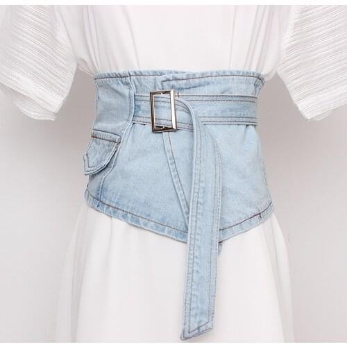 Vintage Washed denim Fabric Wide Corset Belt Women Fashion Jean Waist Belt Street Spring Autumn Adjustable Shirt Belt Strap 2020