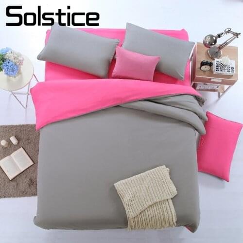 Solstice Home Textile Duvet Cover Bed Flat Sheet Pillow Case Solid Gray Pink Plain Bedding Suit Woman Adult Kid Girls Bed Linen