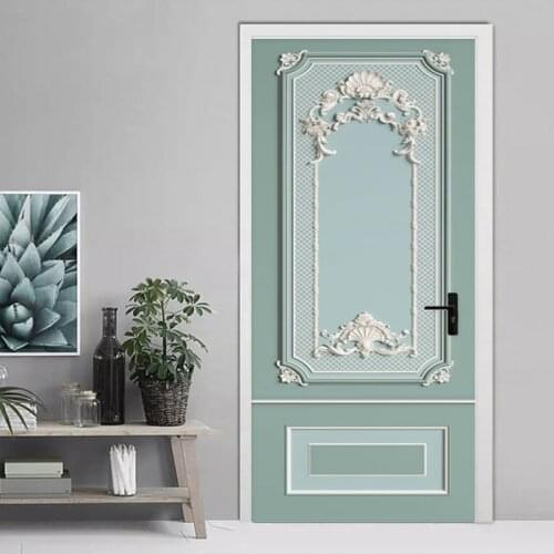 Modern Simple Door Sticker 3D Relief Gypsum Wallpaper Living Room Dining Room Home Design PVC Waterproof Door Poster 3D Stickers