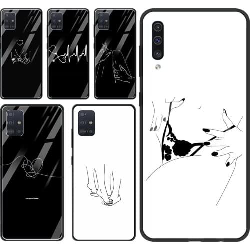 Lover Art Line Sexy Harajuku Aesthetics Glass Case for Samsung A51 A71 A91 A72 A52 A81 A41 A31 A21 A21s A11 A01 M51 M31 M21 Capa