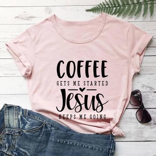 Graphic Printed Jesus Keeps Me Going Women 100%Cotton Tshirt Summer Womens O-Neck Pullover Short Sleeve Tops Chritstian T-shirt