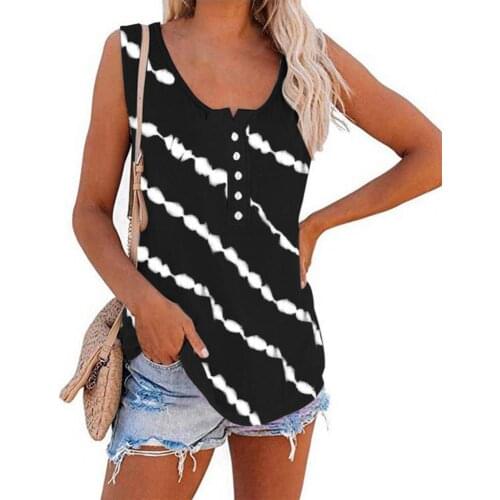 80%HOT Summer new loose and comfortable T-shirt soft and breathable ladies round neck sleeveless striped vest casual outer wear