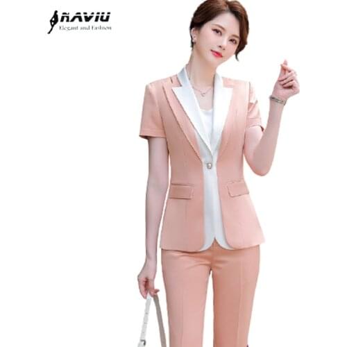 High End Suits Women 2021 New Summer Fashion Temperament Double-layer Design Short Sleeve Formal Slim Blazer And Pants Work Wear