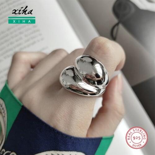 White Gold Color Wide Chunky Statement Dome Ring 925 Sterling Silver Big Large Open Adjustable Ring for Women Minimalist Jewelry