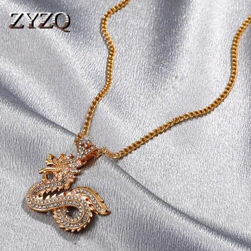 ZYZQ Vintage Gold Color Dragon Necklace For Women Men Ethnic Zodiac Dragon Pendant Necklaces Mascot Ornament Jewelry Wholesale