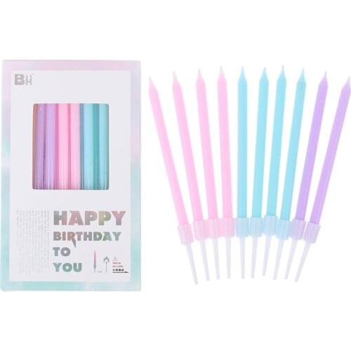 10PCS/BAG Rainbow Long Pencil Cake Candle Safe Flames Kids Birthday Party Wedding Cake Candle Home Decoration Favor Supplies