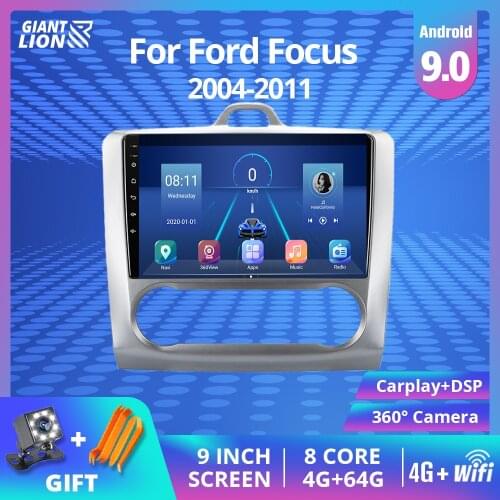 2 DIN 9 Inch Android 9.0 GPS Navigation Touchscreen Quad-core Car Radio For Ford Focus Exi AT2004 2005 2006 2007 2008-2011 DVD