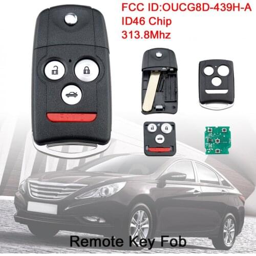 313.8Mhz 3+1 Buttons Flip Car Key Remote Keyless Entry Fob with ID46 Chip OUCG8D-439H-A Fit for 2007 2008 Acura TL