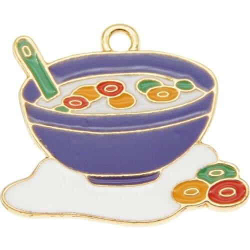 Julie Wang 4PCS Enamel Soup Charms Alloy A Bowl Of Soup Gold Tone Artificial Food Pendants Bracelet Jewelry Making Accessory