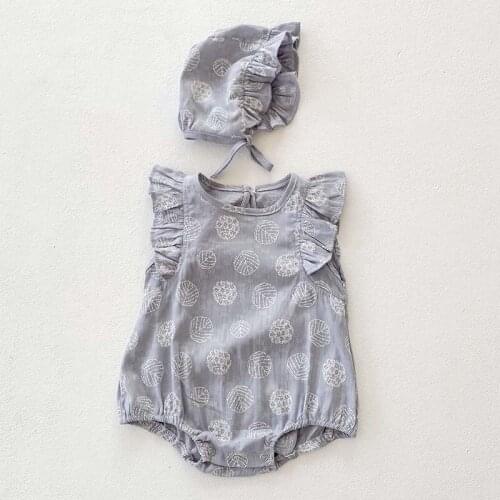 Baby Girl Bodysuit Summer Newborn Baby Leaf Print Flying Sleeve Jumpsuit With Hat Infant Baby Girl Clothes