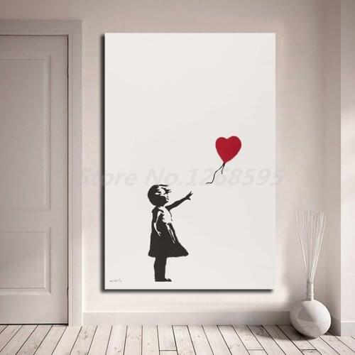 Girl With Red Balloon Street Art Canvas Poster And Print Canvas Painting Wall Decorative Picture For Office Living Room Decor