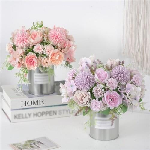 15 Pcs Artificial Flowers Bouquet Fake Peony Silk Hydrangea Bridal Hand Flower Wedding Home Centerpieces Decor Wholesale X2