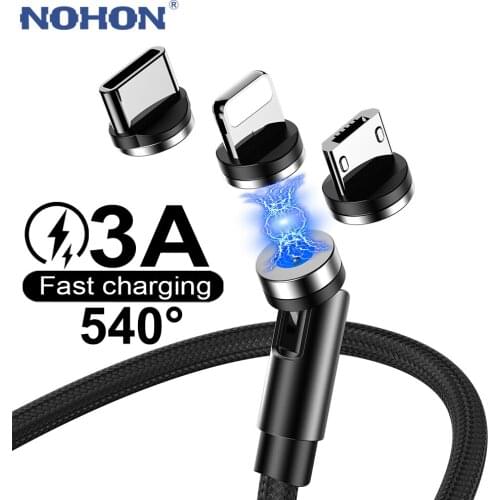 540 Rotate Magnet Micro USB Type C Cable For iPhone 12 11 6 7 8 Plus Samsung Xiaomi mi Redmi Fast Charge 1m 2m Data Charger Wire