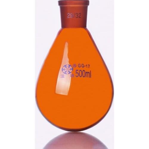 Brown flask eggplant shape,short neck standard grinding mouth,Capacity 500ml and joint 29/32,Brown eggplant-shaped flask