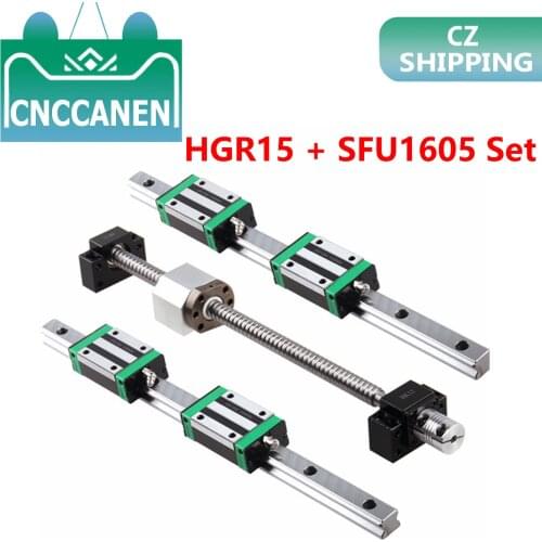 HGR15 Square Linear Guides Rail 2set HGR15+ Block HGH15CA +SFU1605 Ball Screw 5mm Lead + BK12BF12 CNC Linear Actuator CZ Stock