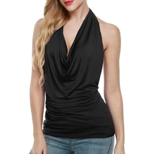Summer 2021 modis Sexy Backless Halter Tops Women Sexy party tops Loose Pile Collar Solid Casual Women top Elegant Sexy Tank Top