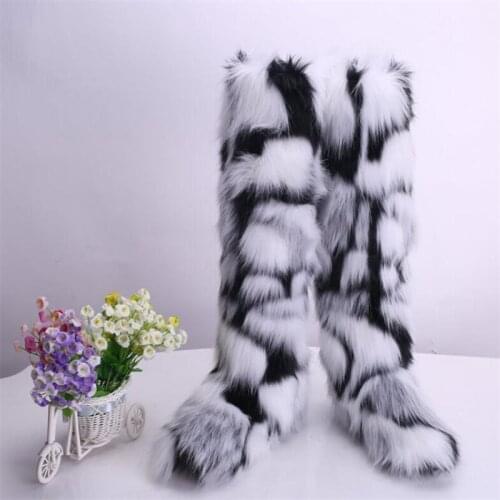 Furry Boots Winter Shoes Women Faux Fox Fur Warm Over The Knee High Style Female Fashion Boots Big Size High Boot Fur Shoes