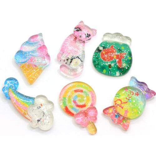 Cute Glitter Rainbow Cloud Lollipop Drink Bottle Ice Cream Flat Back Resin Cabochons Embellishments Hair Bow Center