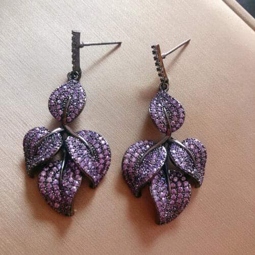Bilincolor Fashion Luxury Purple Leaf and Orange Leaf Drop Earring for Women
