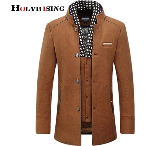 Men wool jackets windproof warm woolen chamarras para hombre removable scarf collar overcoats male trench quilted coats 19740