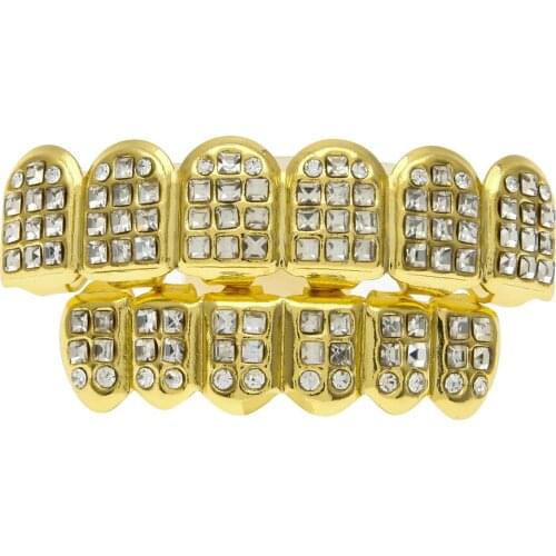 Grillz teeth Square circle Body Jewelry Iced out Hip Hop Top Bottom Grillz cross False Teeth Bump Lattice Dental Grills Set
