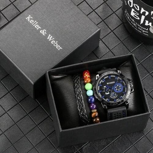 Watch Bracelet Set Mens Quartz Wristwatch Minimalist Dial Silicone Strap Adjustable Bracelets Practical Gift Set for Men