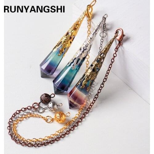 Natural Rainbow Fluorite Nimble pendulum Striped crystal fluorite Divination energy Health gem quartz Ornament Pendant