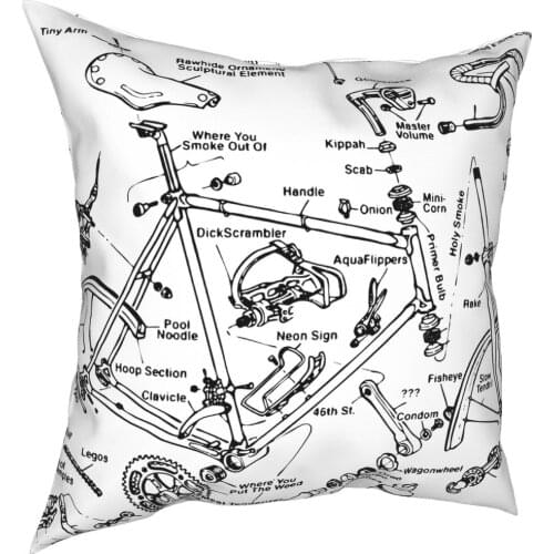 Cycling Bike Anatomy Bicycle MTB Pillow Cover Home Decorative Cushion Cover Throw Pillow for Living Room Double-sided Printing