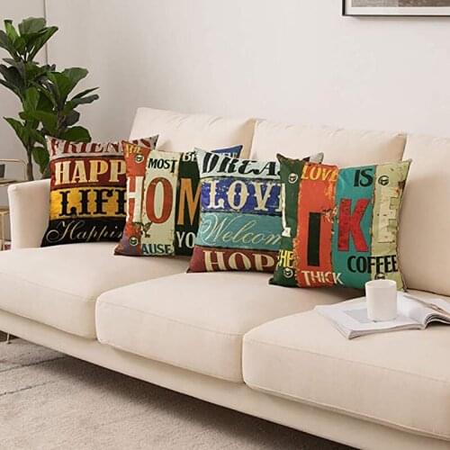 Pillowcases Love Family Printed Cushion Cover Cotton Linen Throw Pillow Decorative Sofa Farmhouse Home Decor Supplies 45*45cm/Pc