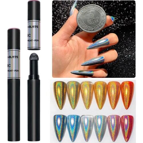 Neon Aurora Powder Air Cushion Pen Transparent Nail Art Glitter Chrome Mirror Powders Nail Pen Holographic Manicure Accessories