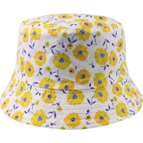 New Fashion Summer Reversible Yellow Smaller Floral Fishing Caps Bucket Hats Women Casquette