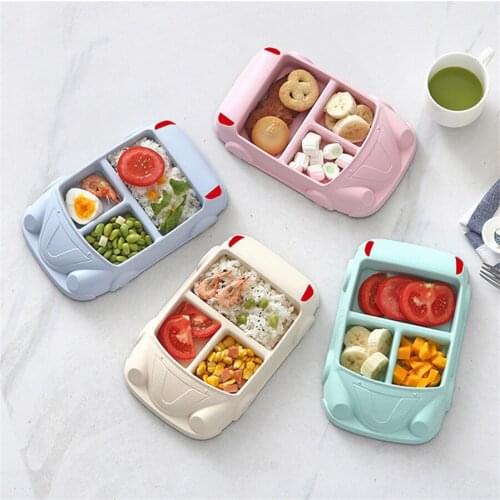 2021 NEW Bamboo Fiber Childrens Plate Separate Car Tableware Baby Feeding Sets Children Tableware