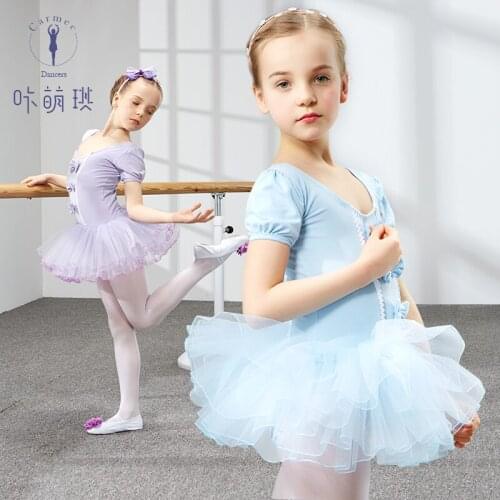 New Childrens Dance Dress Girls Short-sleeved Ballet Skirt Kids Dancing Training Uniform Childrens Gymnastic Dress B-6279