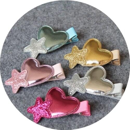 Wholesale Boutique 20pcs Fashion Cute Glitter Star Hairpins Solid PU Heart Hair Clips Princess Headwear Hair Accessories