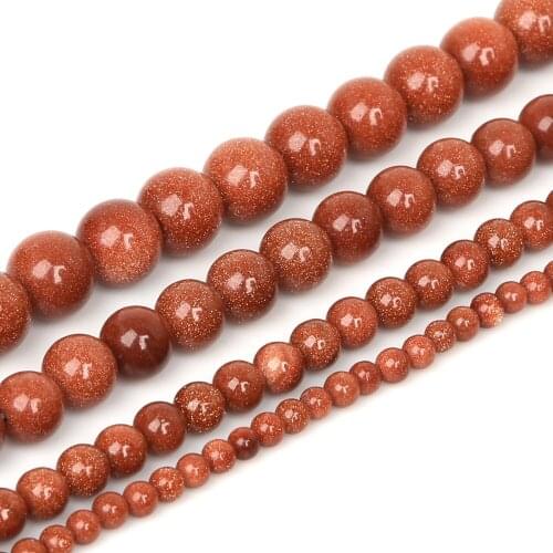 Wholesale 4mm 6mm 8mm 10mm Natural Stone Gold Sand Beads Round Loose Beads For Jewelry Making DIY Necklace Bracelet