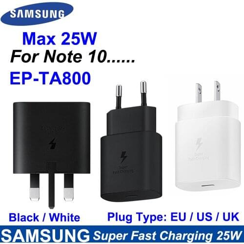 Original Samsung Note 10 Super Fast Charger Charger 25W EU/US/UK Plug Power Adapter For Galaxy S10+ Note 7 8 9 Note 10 Plus （5G