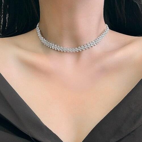 ARLIE Korean Full Rhinestone Choker Necklaces for Women Geometric Crystal Shiny Chain Sexy Ladies Necklace Party Fashion Jewelry