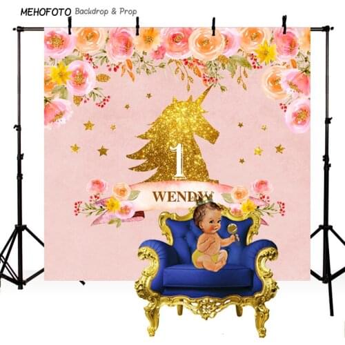 Custom Baby Shower Backdrop Golden Unicorn Party Newborn Birthday Banner backdrops Photo Background