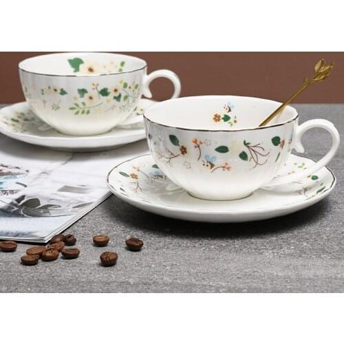 Ins Hot Ceramic Coffee Set Flower Pattern Gold Painting Classical British Afternoon Tea Set 250ml