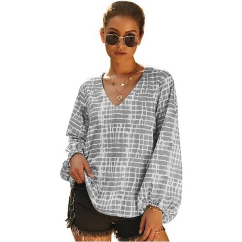 Casual Shirt Harajuku Autumn Women Plaid T Shirt Streetwear Tops Plus Size V-neck Female Loose Long Sleeve Tshirt 2021