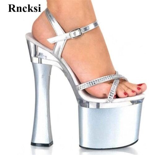 Rncksi New 2020 Pole Dance Sandals Women Platform Open Toe Sexy Straps sandals 18cm Square high heels dress womens shoes