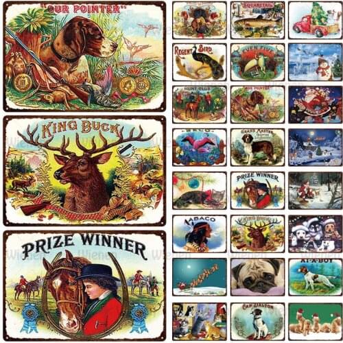 Christmas Animal Decor Metal Tin Sign Vintage Merry Christmas Gift Metal Poster Home Wall Decor Iron Sheet Christmas Present
