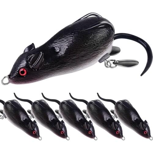 FISHIINAPOT 1Pcs 3D Eyes Black Soft Mouse Bait Bells Sound 7cm/17g Fishing lure Frog Silicon Artificial Sea Swimbait Crankbait